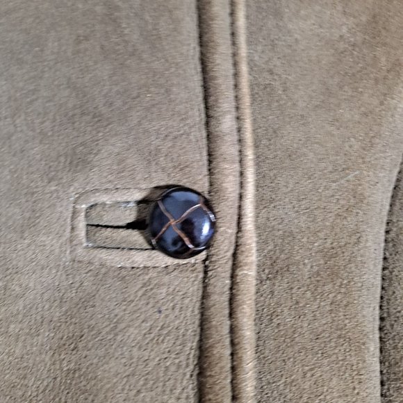 Vintage Sheepskin Coat Woman XL Real Sueded Brown Beige Button Front Western - Picture 6 of 12